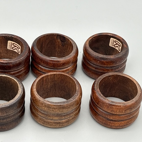 MCM Knobler‎ Wooden Napkin Rings - Set of 8 - Wood Napkin Holders Vintage 1.25" - Picture 5 of 8
